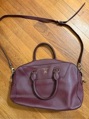 henri bendel Burgundy Leather Satchel with Gold Hardware